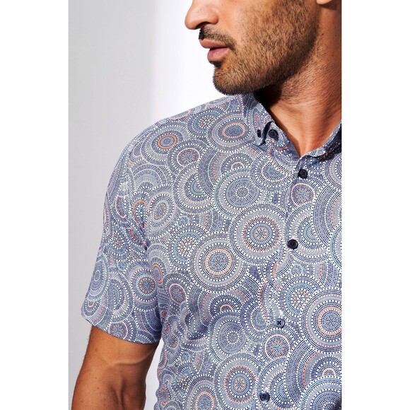 Desoto Short-Sleeved Sport Shirt in Cornflower Blue Mosaic-Tile Print Slim XL - Picture 2 of 11